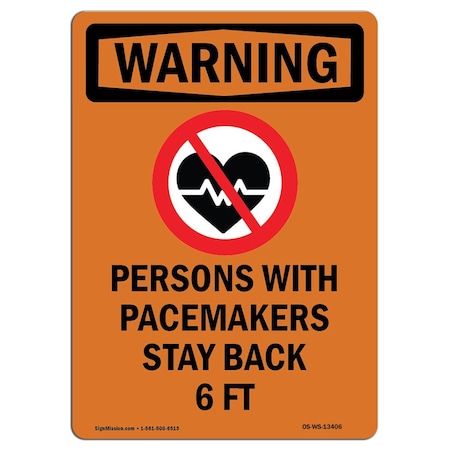 OSHA WARNING Sign, Persons W/ Pacemakers W/ Symbol, 5in X 3.5in Decal, 10PK